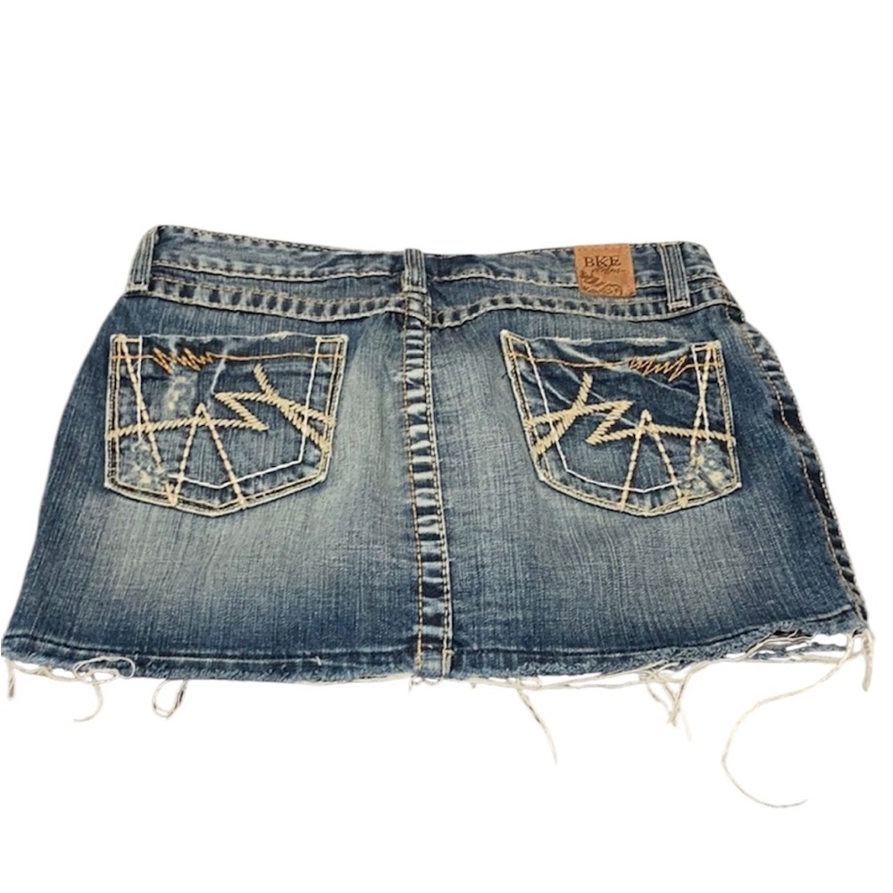 BKE Madison Distress Denim Jean Skirt Size 26 Frayed Hem Thick Stitch Cotton